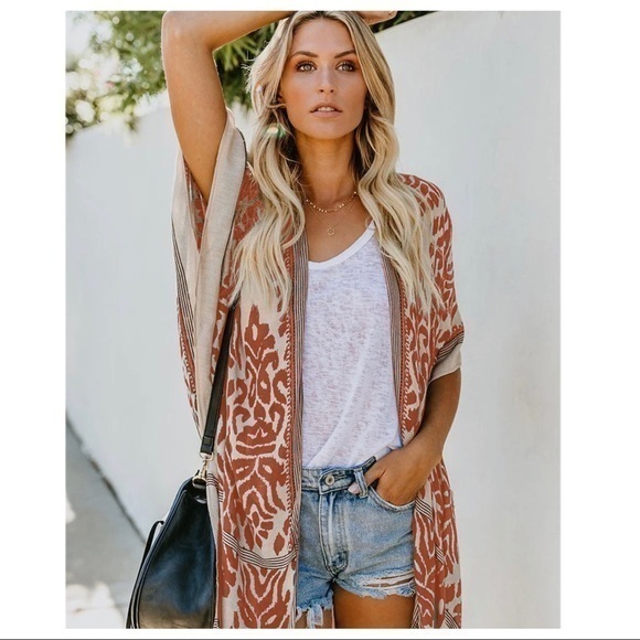 REGGIE-Printed Kimono With Pom Detail - Picture 2 of 12